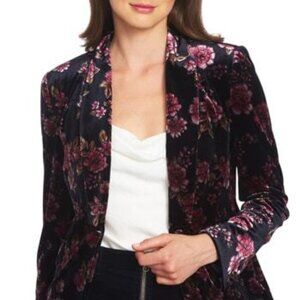 Velvet pink and blue floral blazer